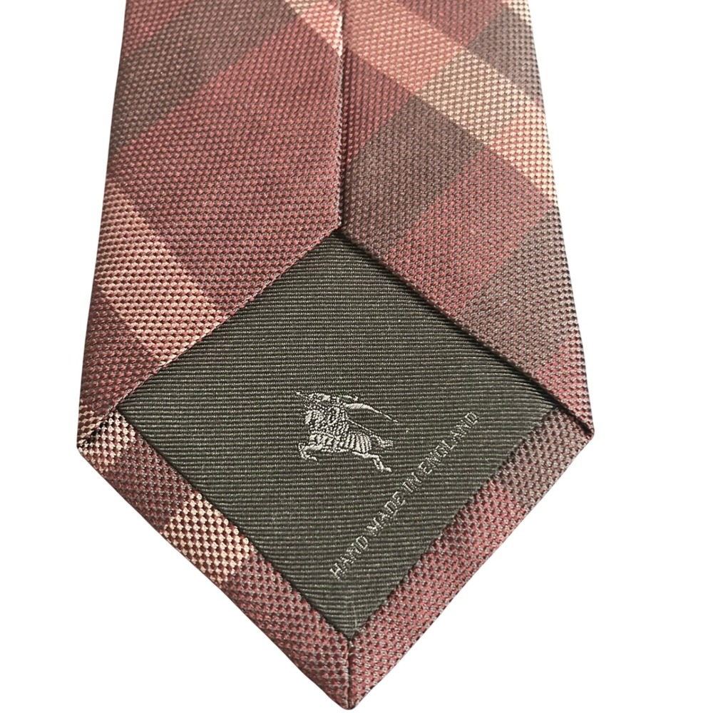 Burberry London Silk Tie Mens OS Burgundy Check Hand Made England Excellent